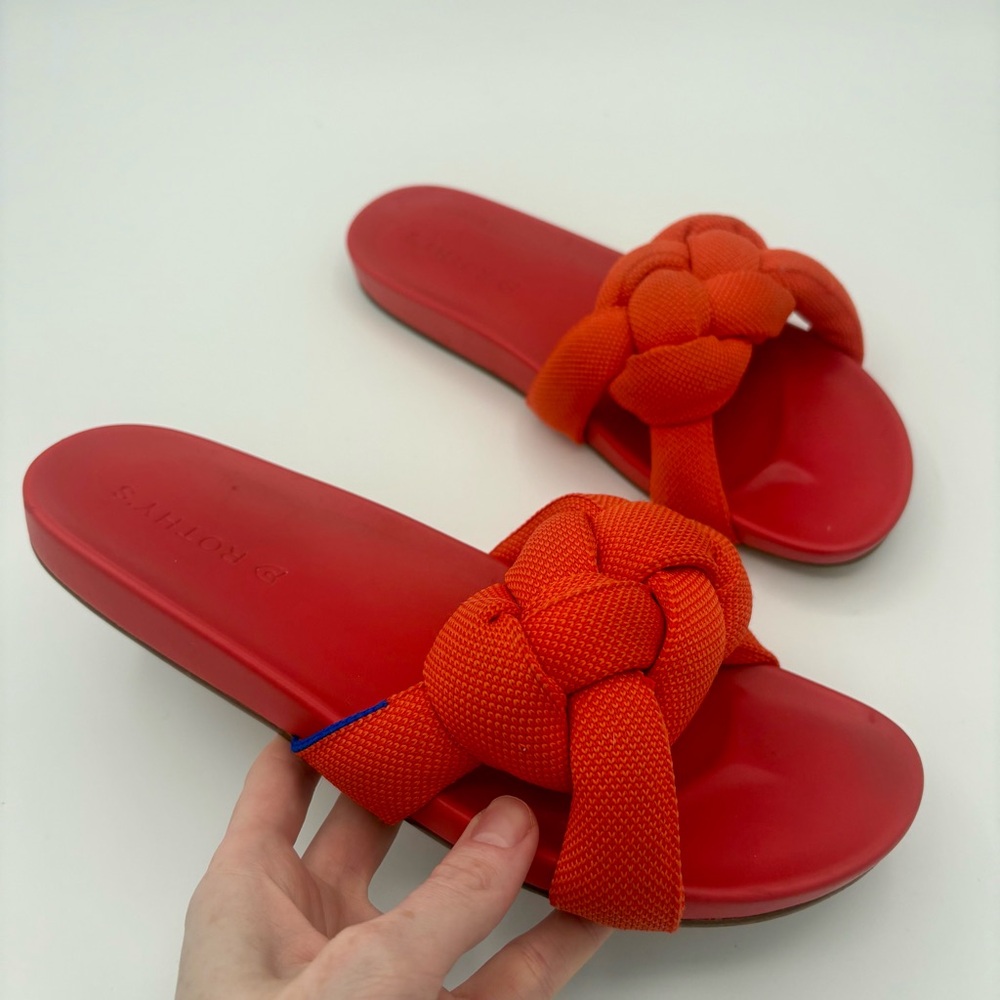 Rothy's Braided Strap Slide Sandals in Coral Orange - Picture 3 of 9